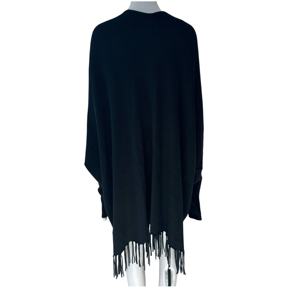 ELLA MOSS Open Front Fringe Long Cardigan Black Wool Cashmere Blend Style EE5999 - Picture 4 of 13